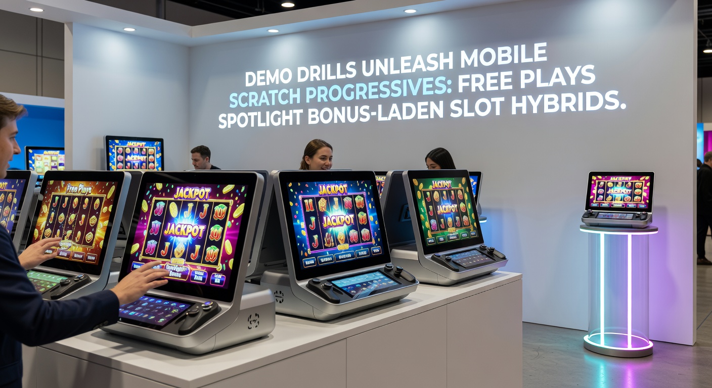 Vibrant mobile screen displaying a demo drill interface for a scratch progressive slot hybrid, featuring cascading bonuses and a rising jackpot meter