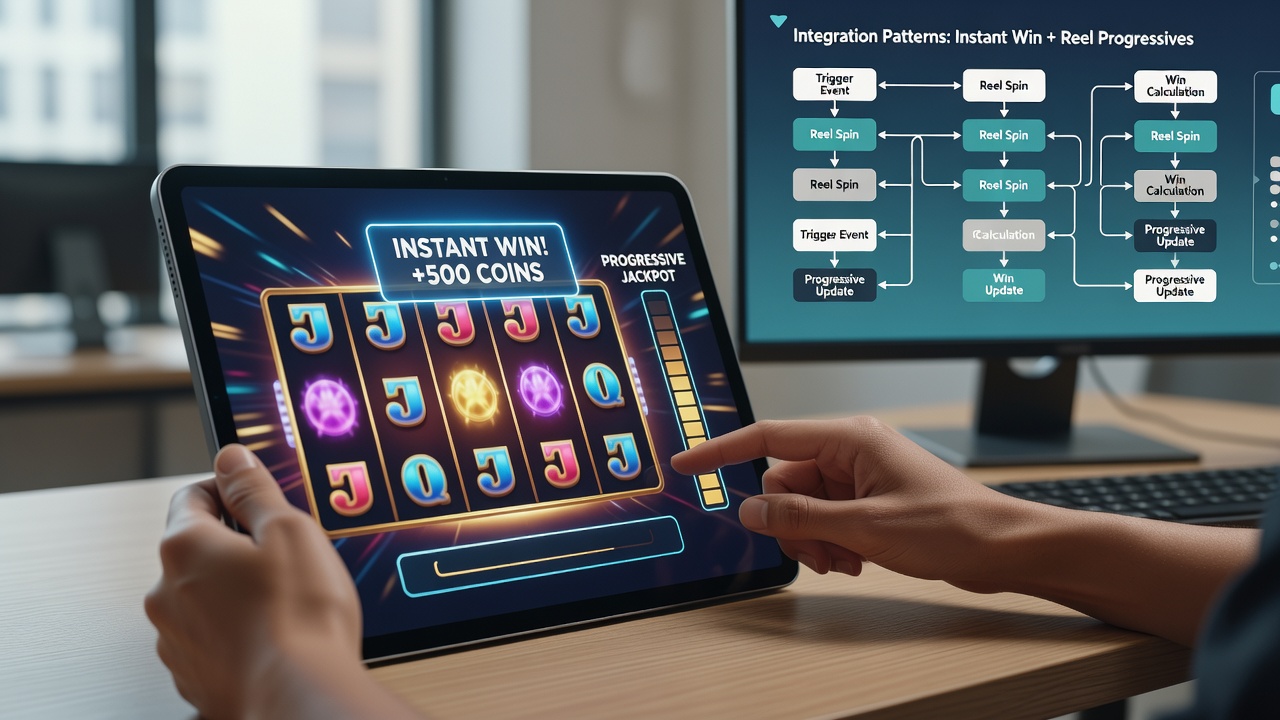 Close-up view of handheld screen showing progressive jackpot meter integrated with instant win notification