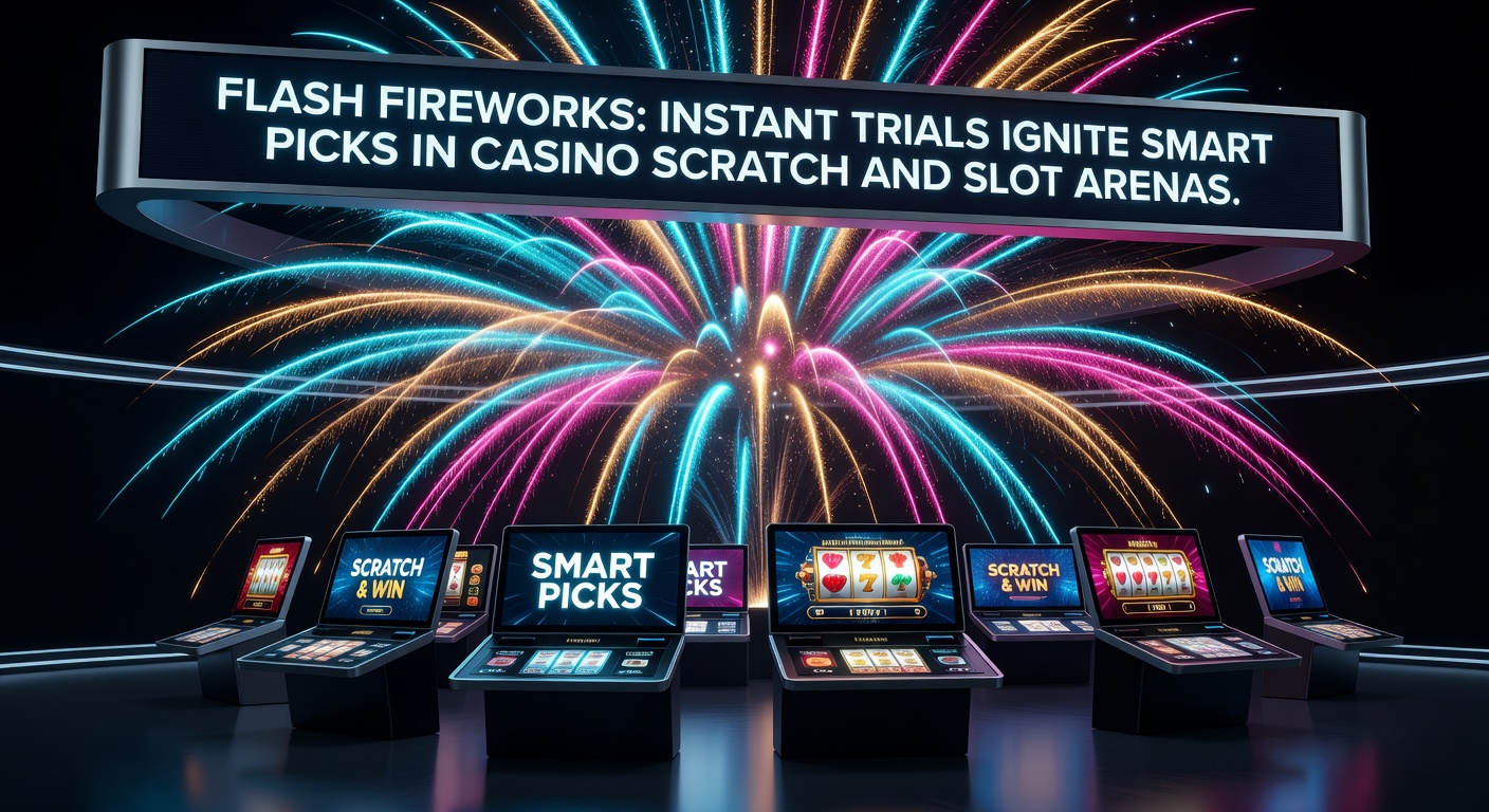 Vibrant display of fireworks exploding over a casino gaming interface, symbolizing instant trials lighting up scratch card and slot options