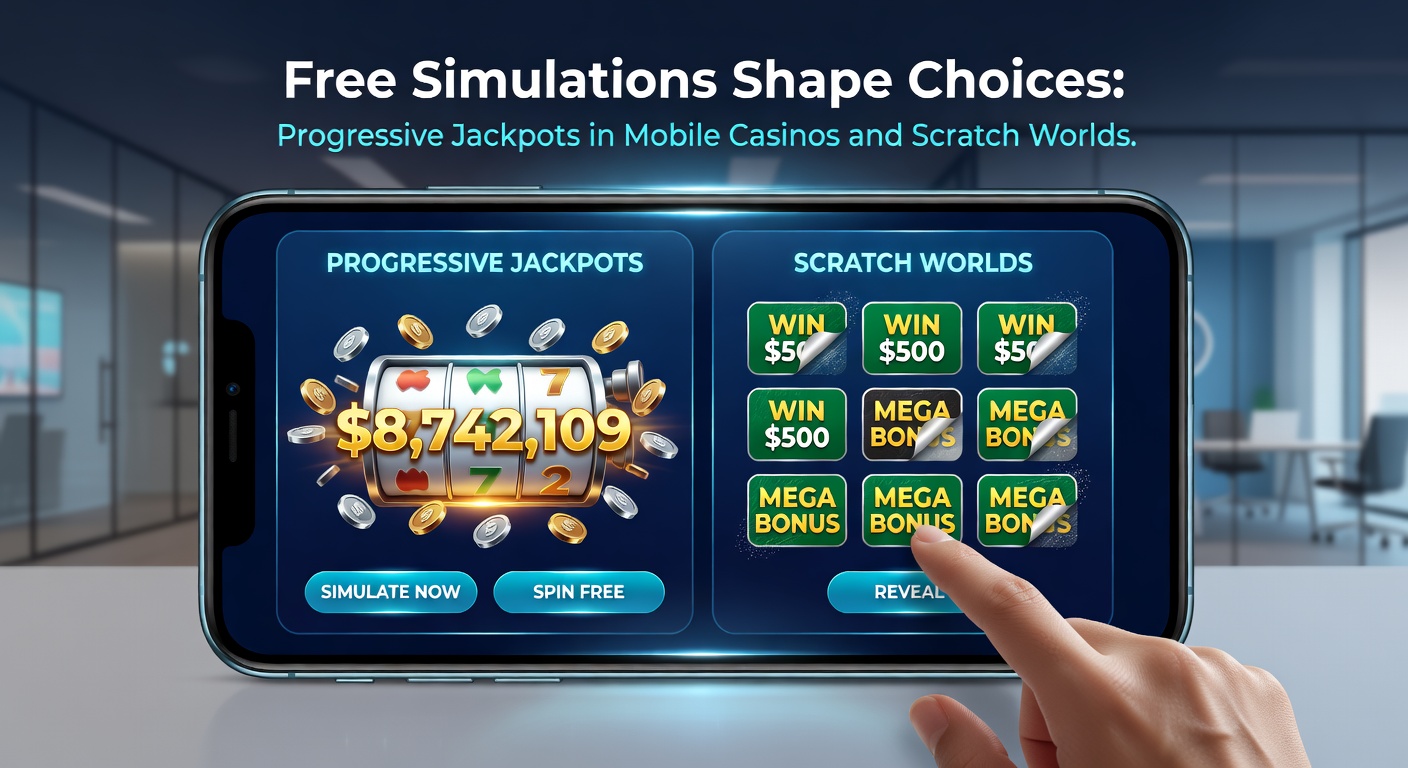 Close-up of a smartphone hand holding a device with a scratch card app open, progressive jackpot meter glowing at the top amid sparkling reveal animations