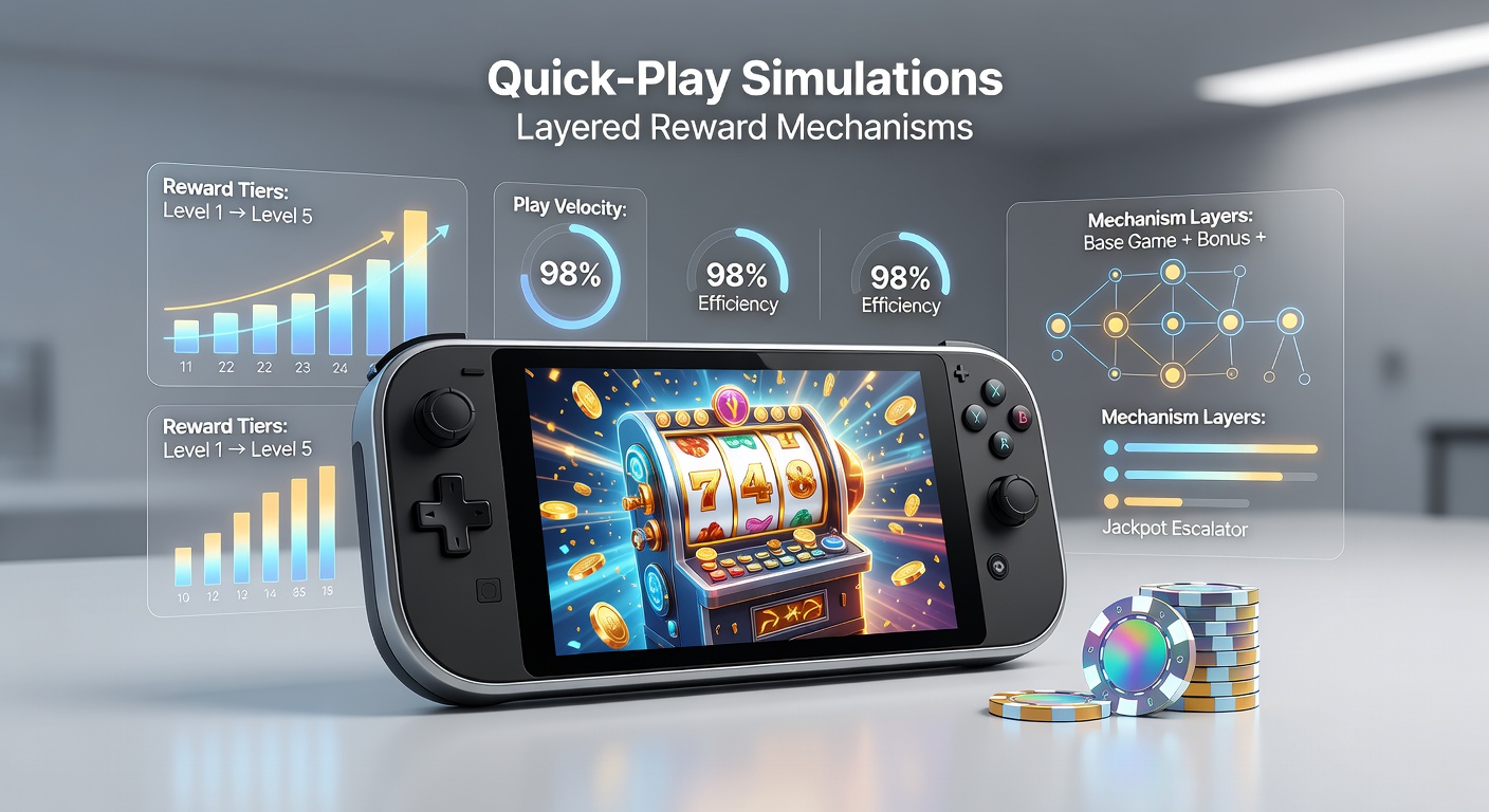 Diagram showing quick-play simulation interfaces intersecting with layered reward systems in mobile casino apps