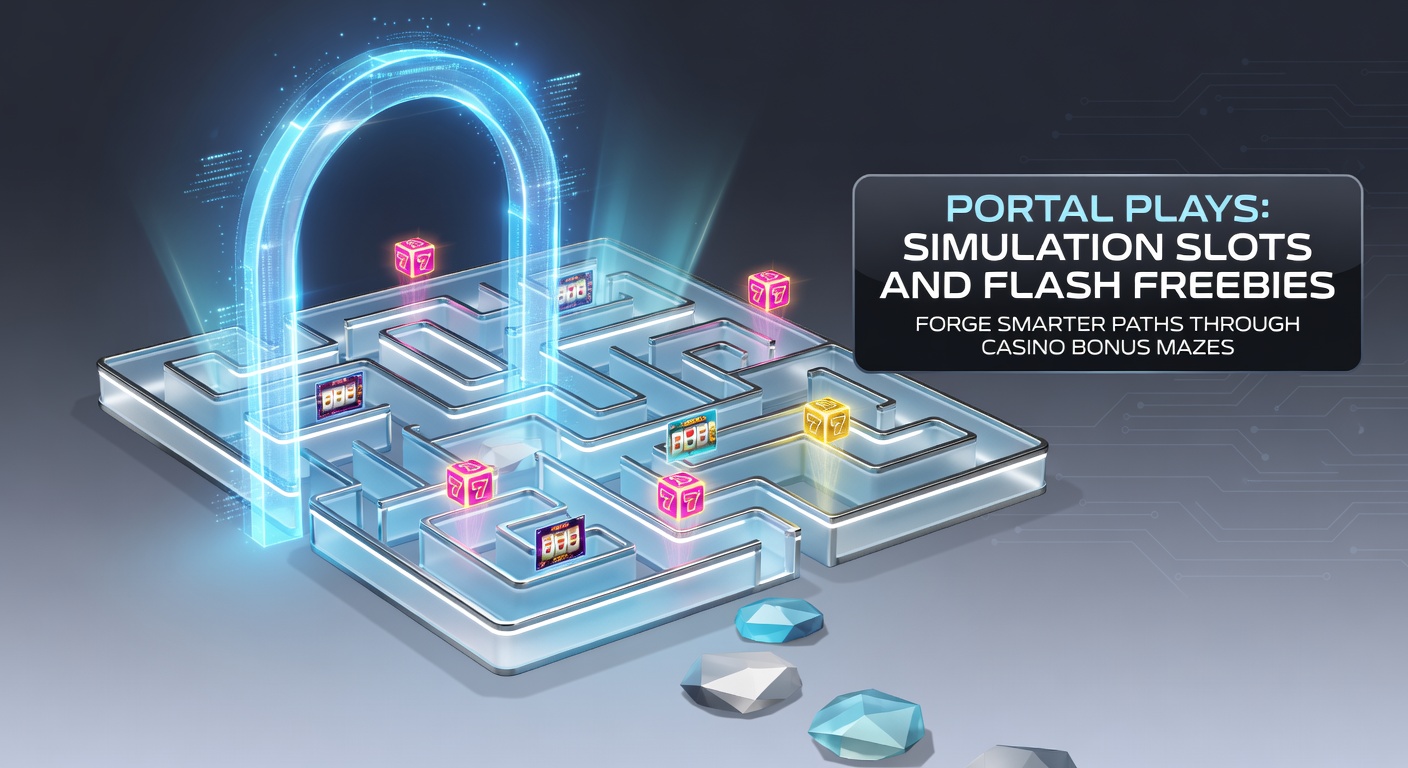 Vibrant digital portal glowing with slot reels and bonus icons, symbolizing entry into casino simulation worlds