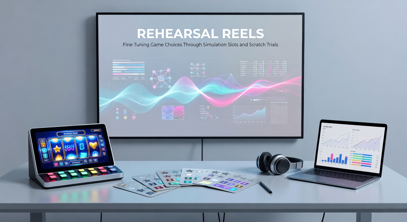 Close-up of a digital scratch trial interface integrated with slot reels, showing bonus reveals and payout trackers during a rehearsal session
