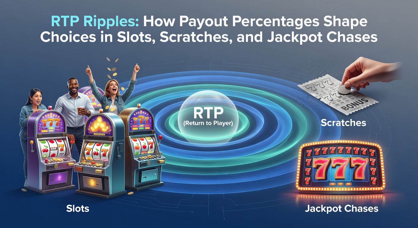 Colorful slot machine reels spinning with payout percentage icons overlayed, illustrating RTP dynamics in casino games