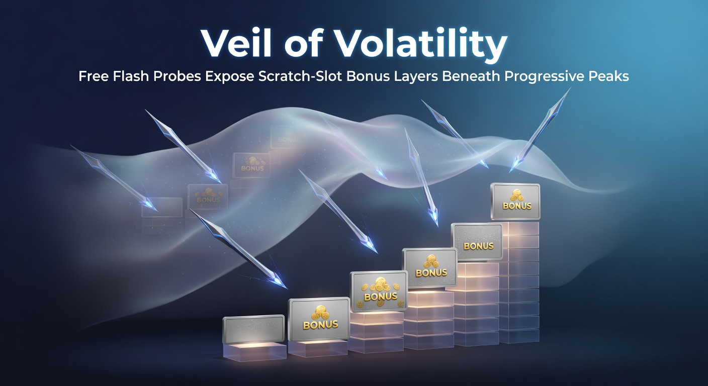 Dynamic visualization of volatility waves crashing over layered scratch-slot interfaces with glowing progressive jackpot peaks emerging from bonus strata