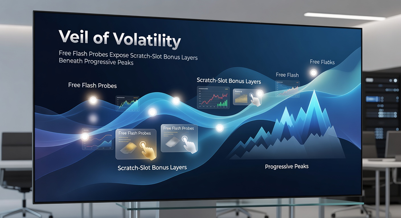 Close-up probe interface displaying volatility chart with bonus layers unfolding below a towering progressive jackpot meter in a scratch-slot hybrid game